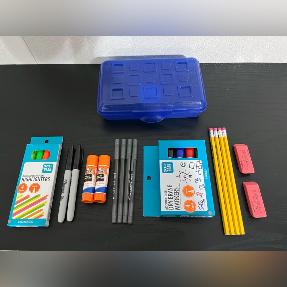 Back To School Supplies 23 Piece Set Pencil Box, Pens, Pencils, Markers, & More!